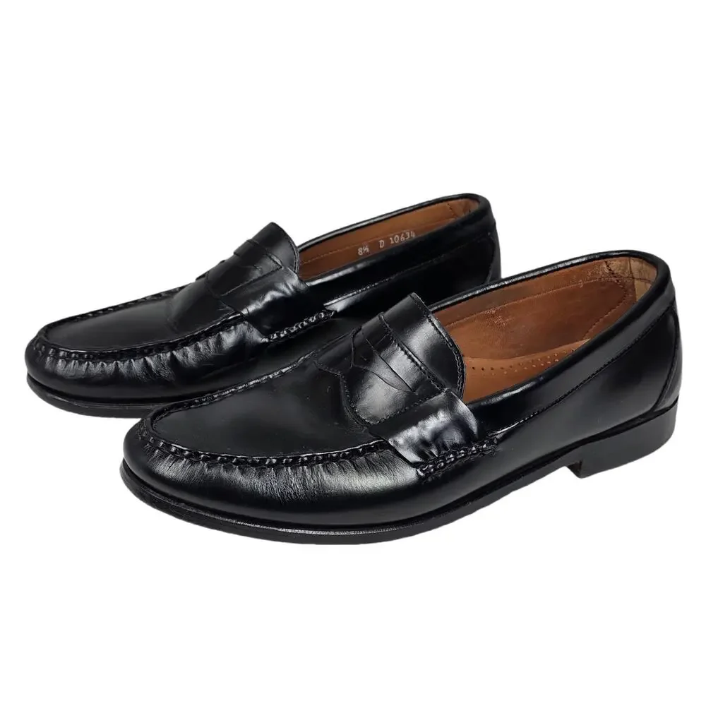ALLEN EDMONDS WALDEN MOC-TOE BLACK LEATHER PENNY LOAFERS – MEN'S SIZE 8.5D
